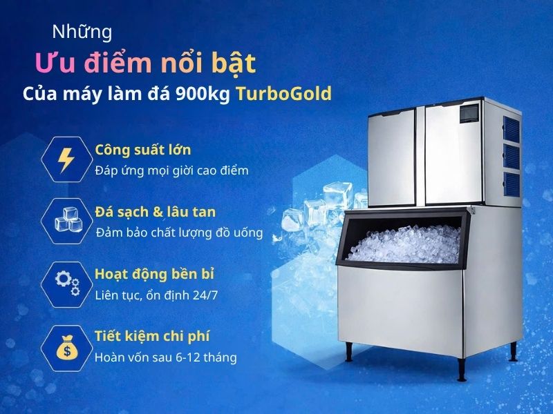 Máy Làm Đá 900kg TurboGold TGI-2000C | Máy Làm Đá Viên 900kg Giá Tốt 1 Ưu điểm vượt trội của máy làm đá viên 900kg TGI-2000C