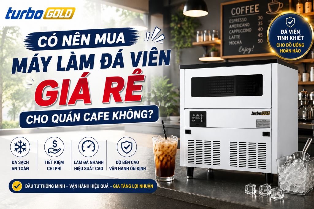 Máy làm đá viên giá rẻ cho quán cafe – 2026 Có nên mua không? 2 Có nên mua máy làm đá viên giá rẻ không
