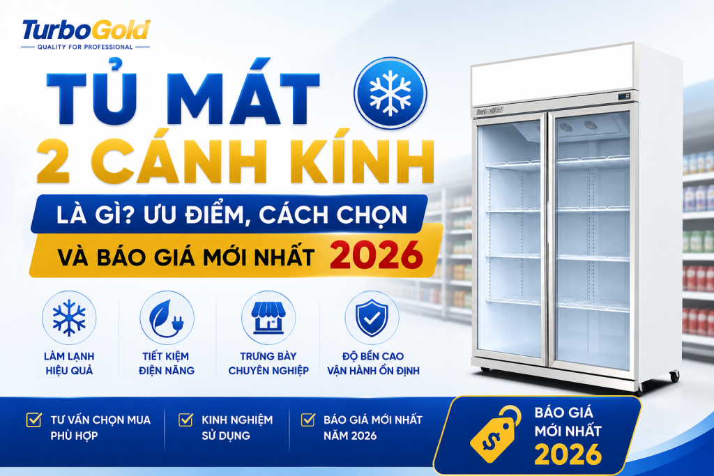 Tủ mát 2 cánh kính chính hãng TurboGold là giải pháp bảo quản và trưng bày thực phẩm, đồ uống hiệu quả cho siêu thị, cửa hàng tiện lợi, nhà hàng và quán cà phê. Tìm hiểu ưu điểm, cách lửa chọn và báo giá tủ mát 2 cánh kính mơi nhất năm 2026.
