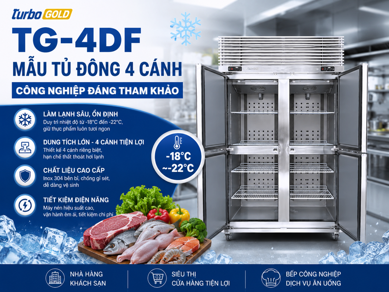 Tủ Đông 4 Cánh Công Nghiệp - Giải Pháp Bảo Quản Thực Phẩm 2 Tủ đông 4 cánh công nghiệp TurboGold TG-4DF – mẫu tủ đông đáng tham khảo