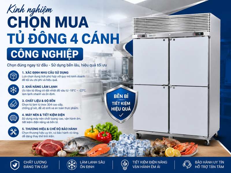 Tủ Đông 4 Cánh Công Nghiệp - Giải Pháp Bảo Quản Thực Phẩm 3 Kinh nghiệm chọn mua tủ đông 4 cánh công nghiệp TurboGold