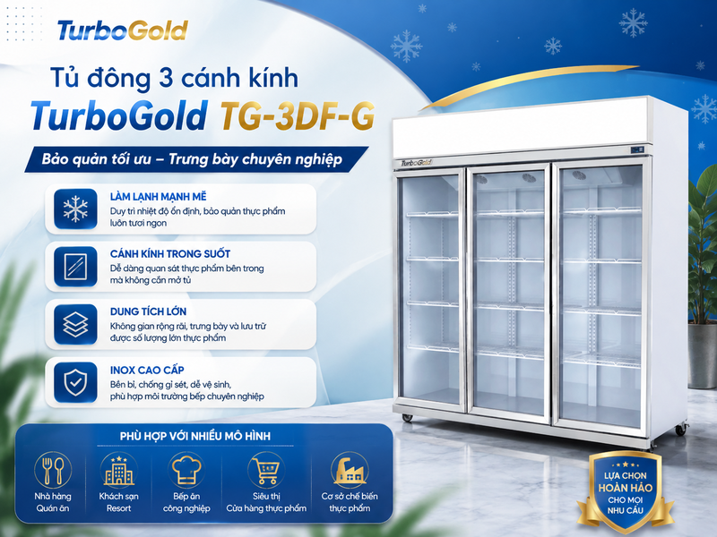 Tủ Đông Inox: Top 5 Mẫu Hot Nhất Hiện Nay 3 Tủ đông 3 cánh kính TurboGold TG-3DF-G