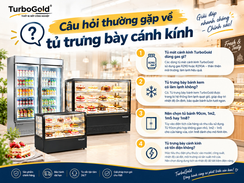 Tủ trưng bày cánh kính TurboGold chính hãng, giá tốt 2026 4 Câu hỏi thường gặp về tủ trưng bày cánh kính TurboGold và giải đáp chi tiết.