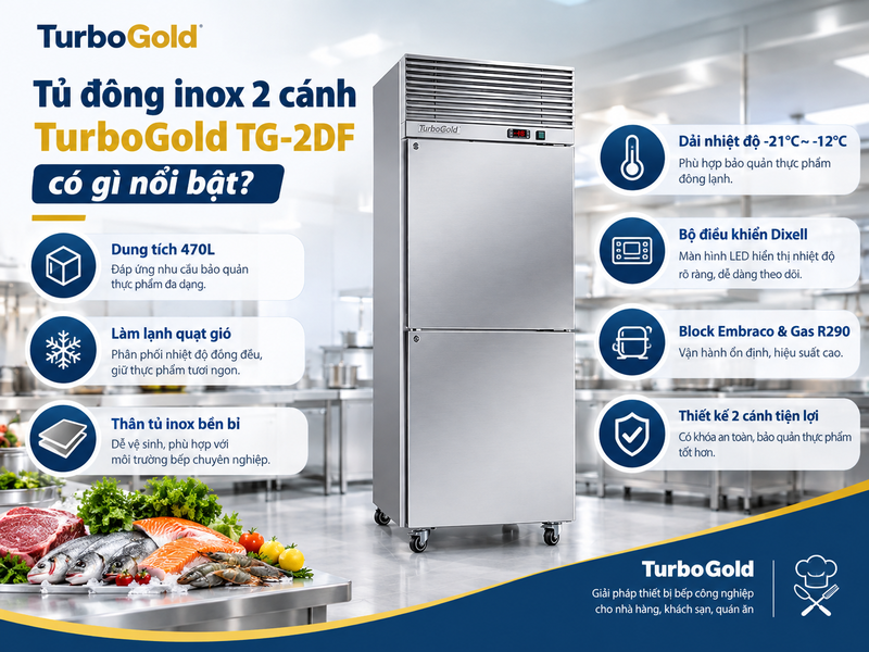 Tủ Đông Inox 2 Cánh TurboGold TG-2DF 470L | Làm Lạnh Quạt Gió 3 Tủ đông inox 2 cánh TurboGold TG-2DF dung tích 470L làm lạnh quạt gió