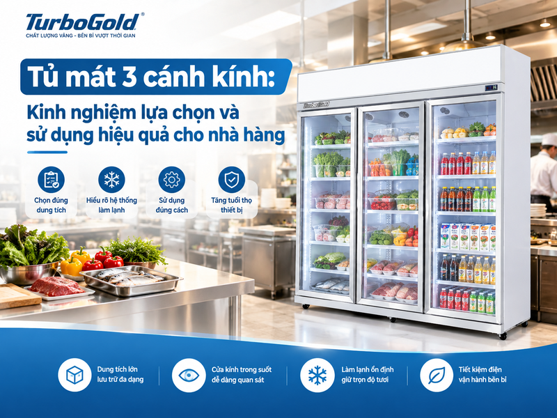 Tủ Mát 3 Cánh Kính: Kinh Nghiệm Chọn Và Sử Dụng Hiệu Quả 1 Tủ mát 3 cánh kính TurboGold dùng bảo quản thực phẩm hiệu quả cho nhà hàng