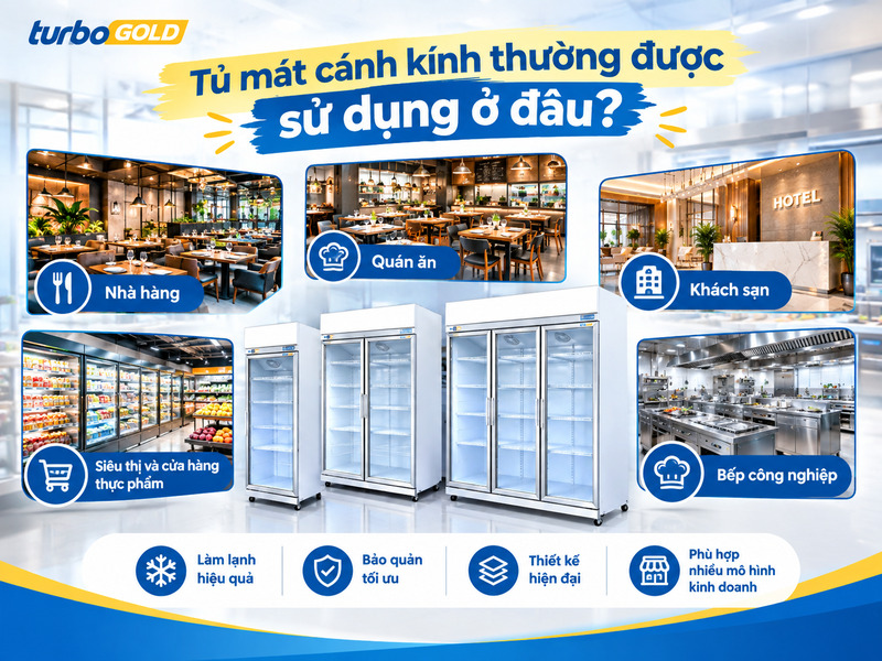 Tủ Mát Cánh Kính: 5 Kinh Nghiệm Chọn Mua Không Thể Bỏ Qua 2 Tủ mát cánh kính TurboGold sử dụng cho nhà hàng, quán ăn, khách sạn, siêu thị và bếp ăn công nghiệp