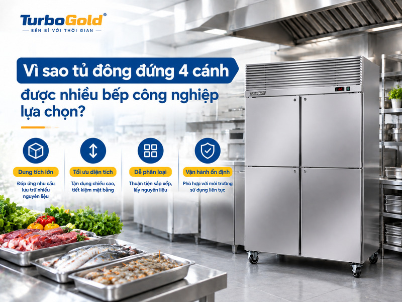 Tủ đông đứng 4 cánh - Kinh nghiệm chọn mua & Top mẫu đáng tham khảo 2 Tủ đông đứng 4 cánh TurboGold phù hợp cho bếp công nghiệp