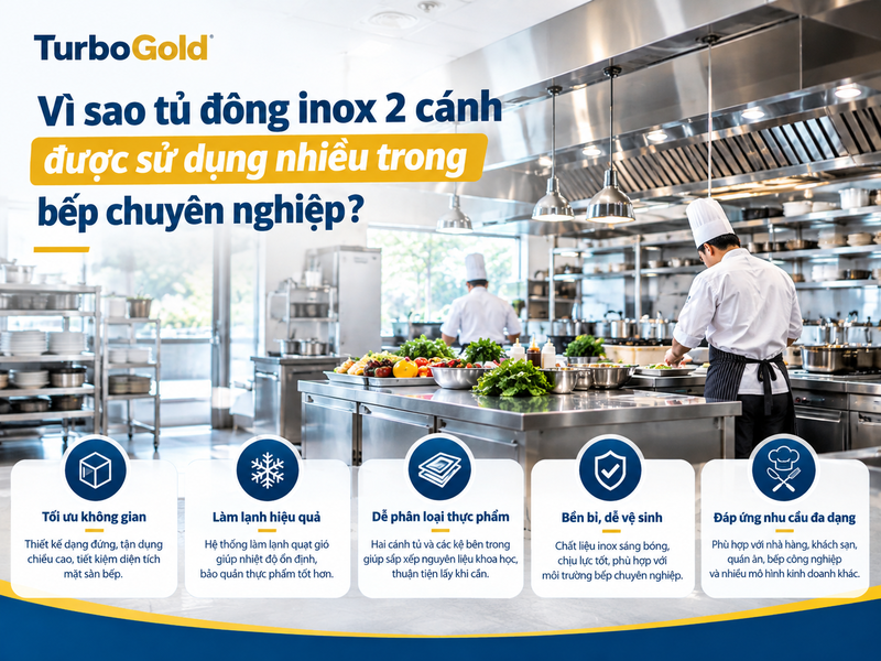 Tủ Đông Inox 2 Cánh TurboGold TG-2DF 470L | Làm Lạnh Quạt Gió 2 Tủ đông inox 2 cánh trong bếp chuyên nghiệp, tối ưu không gian và bảo quản thực phẩm