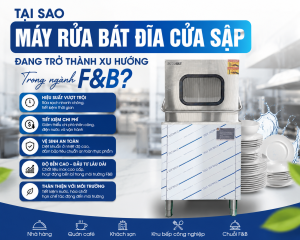 Máy rửa bát đĩa cửa sập công nghiệp TurboGold sử dụng trong bếp nhà hàng F&B, giúp rửa nhanh, tiết kiệm chi phí và đảm bảo vệ sinh an toàn thực phẩm.