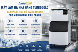 Máy làm đá nhà hàng TurboGold tạo đá sạch nhanh, đa dạng công suất từ 30kg đến 900kg, phù hợp nhà hàng, khách sạn và bếp ăn công nghiệp.