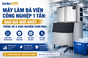 Máy làm đá công nghiệp 1 tấn công suất 1000kg/ngày, đá sạch tinh khiết, vận hành ổn định, tiết kiệm điện. Cập nhật báo giá mới nhất, thông số kỹ thuật chi tiết và kinh nghiệm chọn mua máy phù hợp cho nhà hàng, khách sạn, quán cafe, xưởng chế biến thực phẩm.